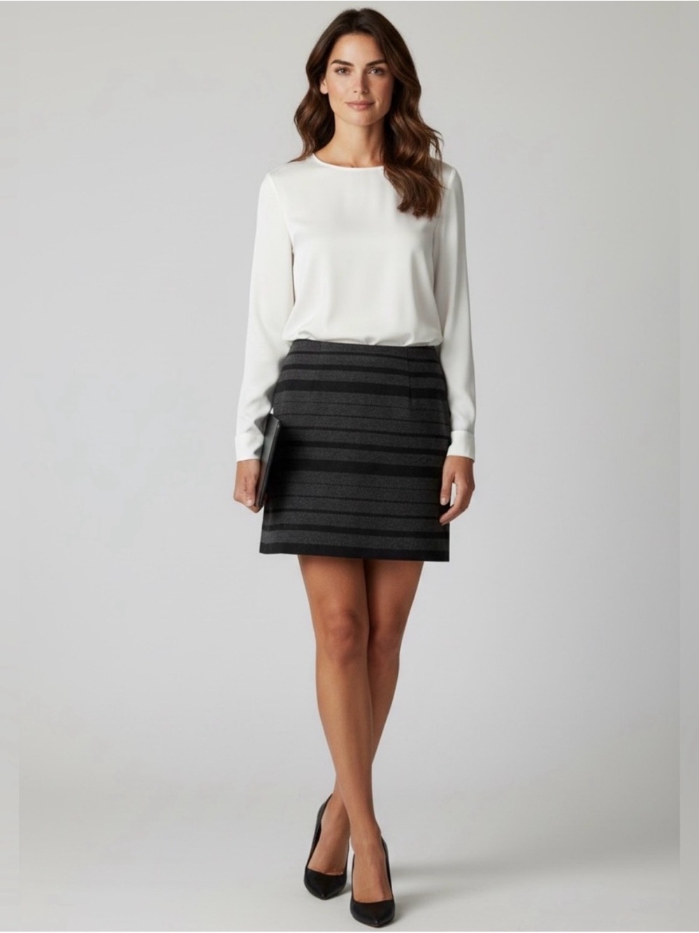 Banana Republic charcoal gray and black striped mini skirt